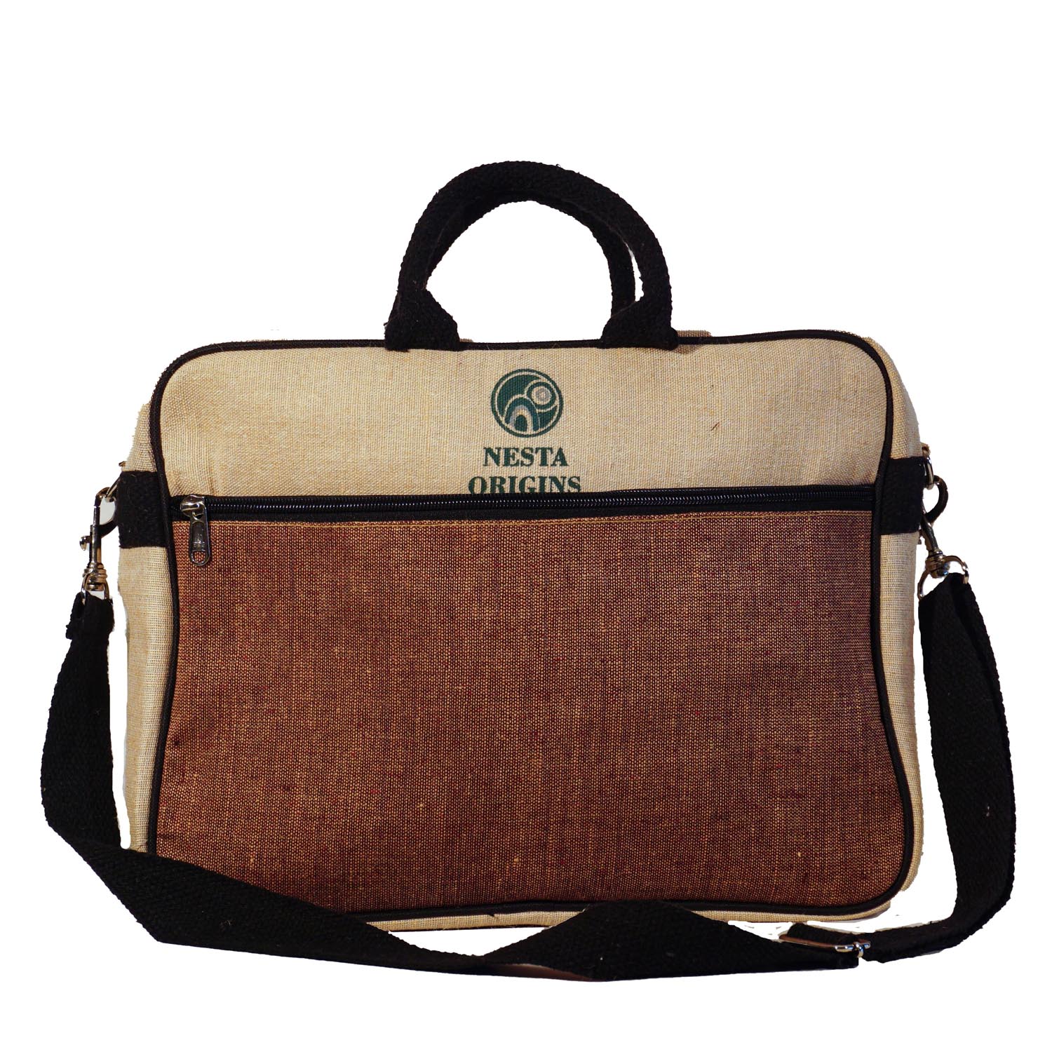 Green beige hand printed jute jute laptop bag – GoCoop